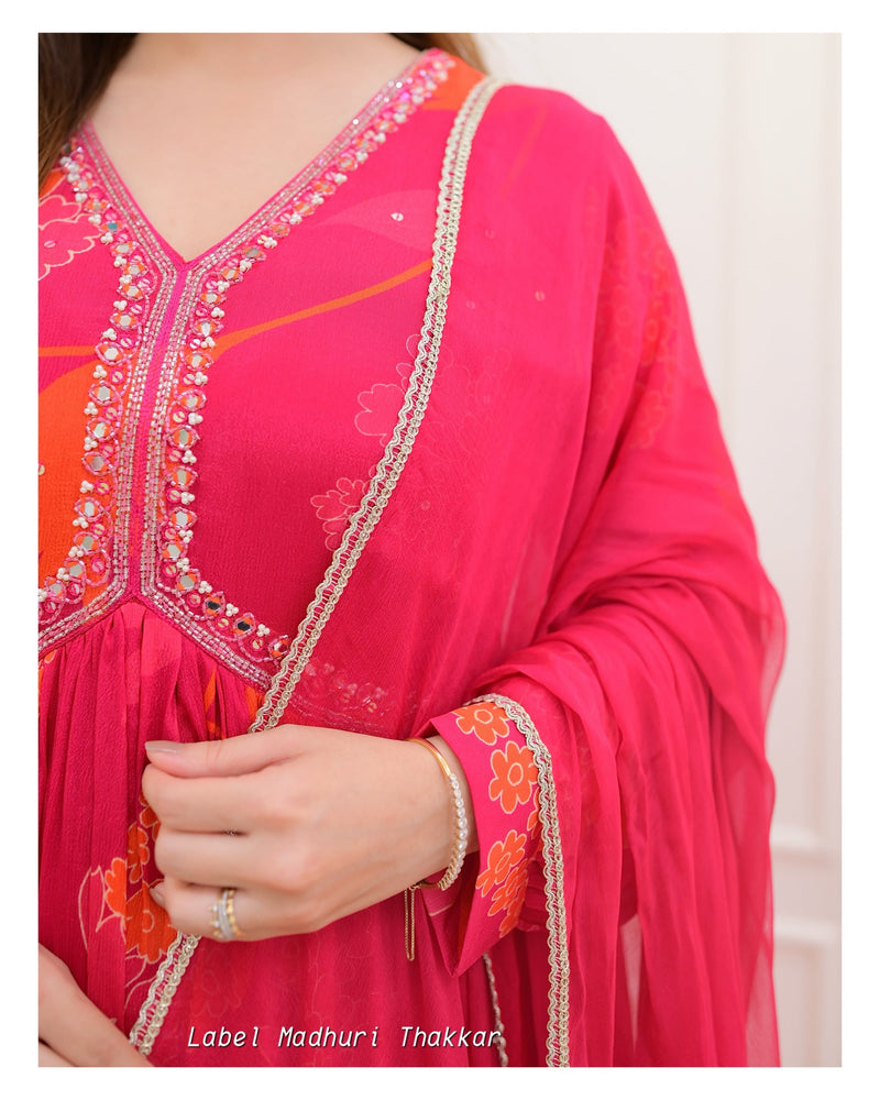 Rani Pink Handwork Floral Anarkali
