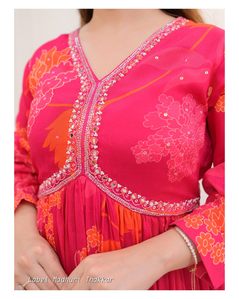 Rani Pink Handwork Floral Anarkali