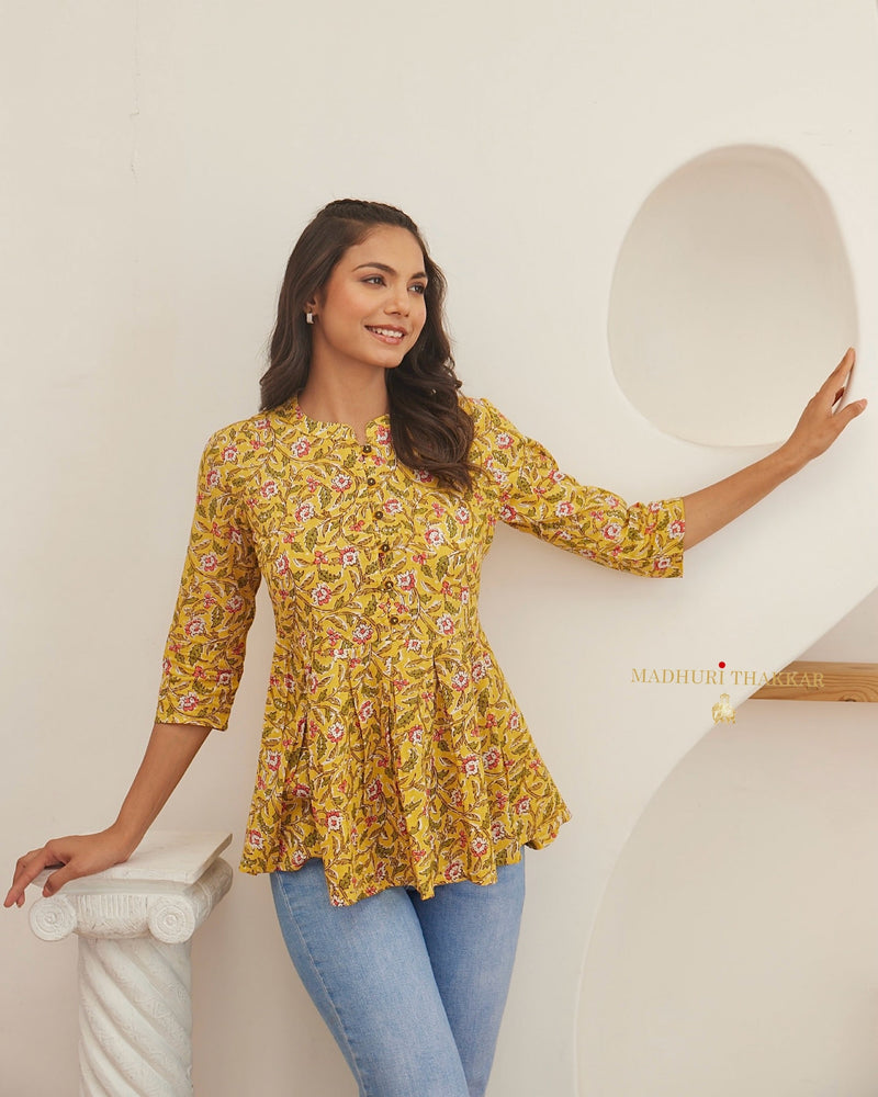 Yellow Floral Cotton Tunic