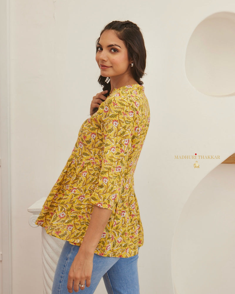 Yellow Floral Cotton Tunic