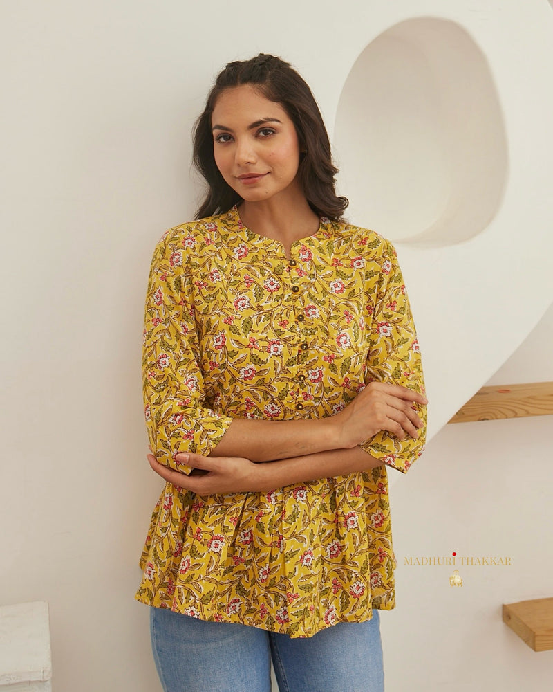 Yellow Floral Cotton Tunic