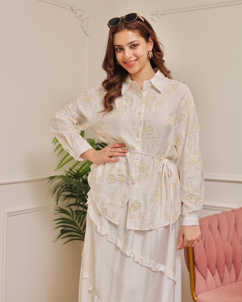 Pearl Ivory Sequin Glam Skirt Set