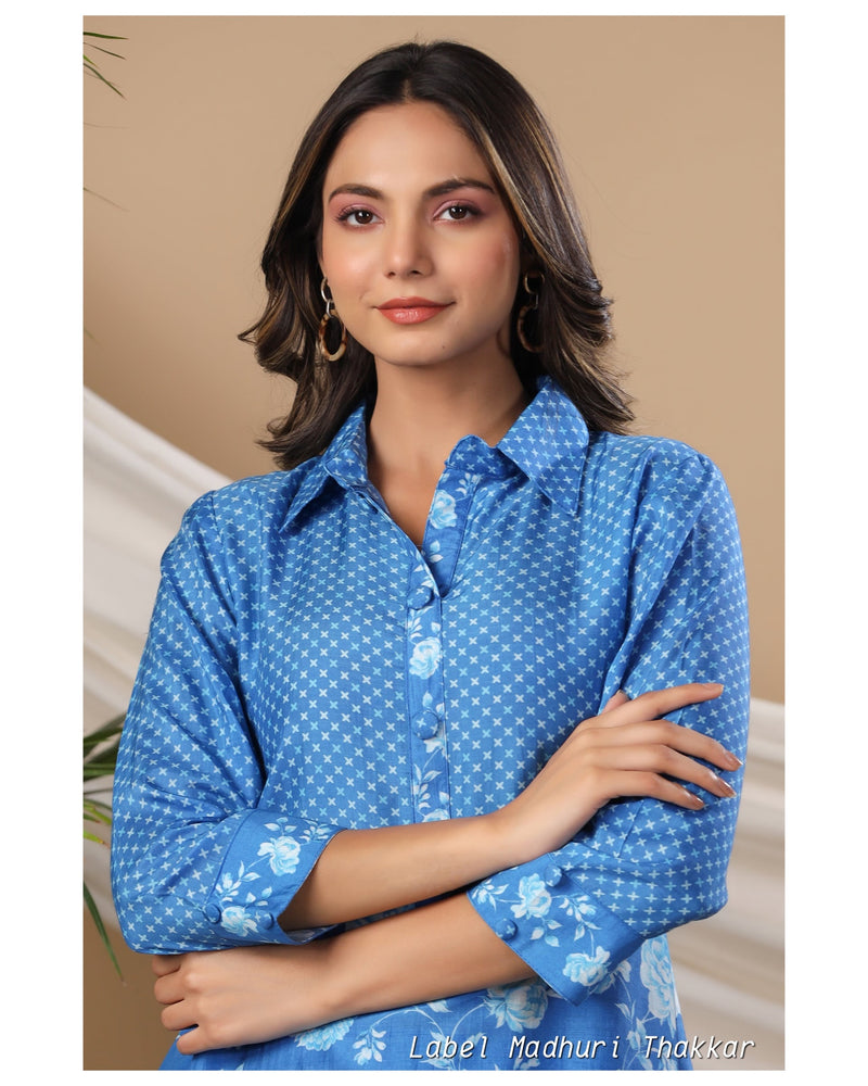 Blue Digital Print Muslin Co-ord Set