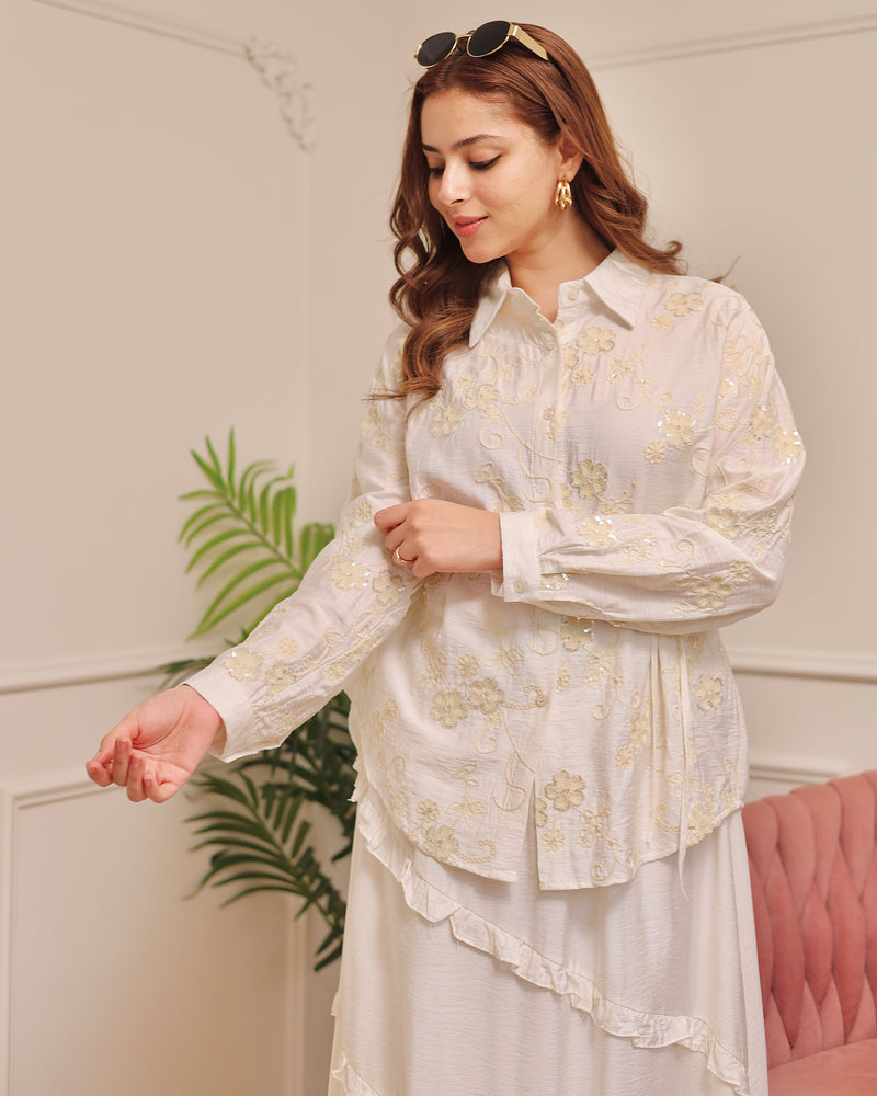 Pearl Ivory Sequin Glam Skirt Set