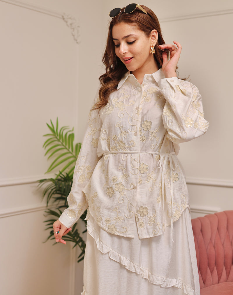 Pearl Ivory Sequin Glam Skirt Set