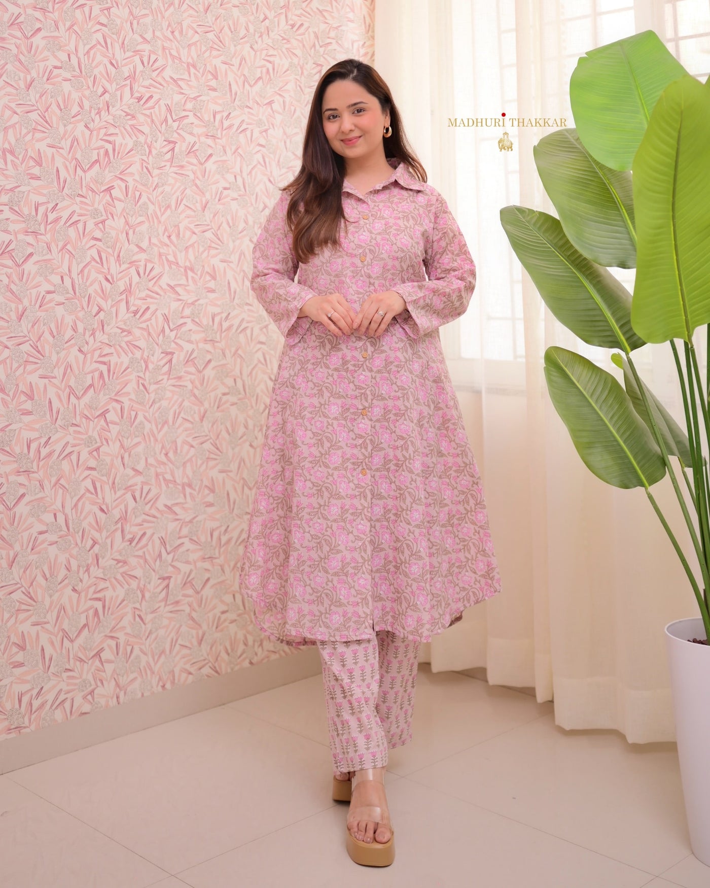 Onion Pink Floral A Line Cotton Co-ord