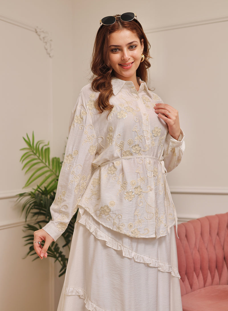 Pearl Ivory Sequin Glam Skirt Set