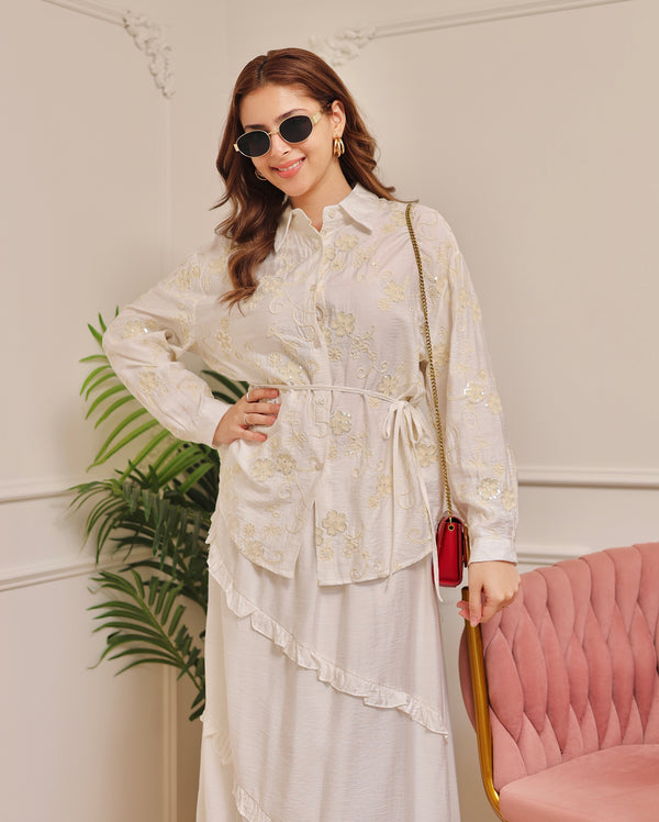 Pearl Ivory Sequin Glam Skirt Set