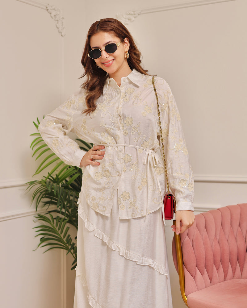 Pearl Ivory Sequin Glam Skirt Set