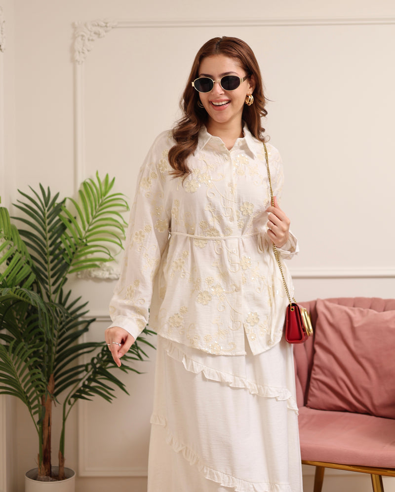 Pearl Ivory Sequin Glam Skirt Set