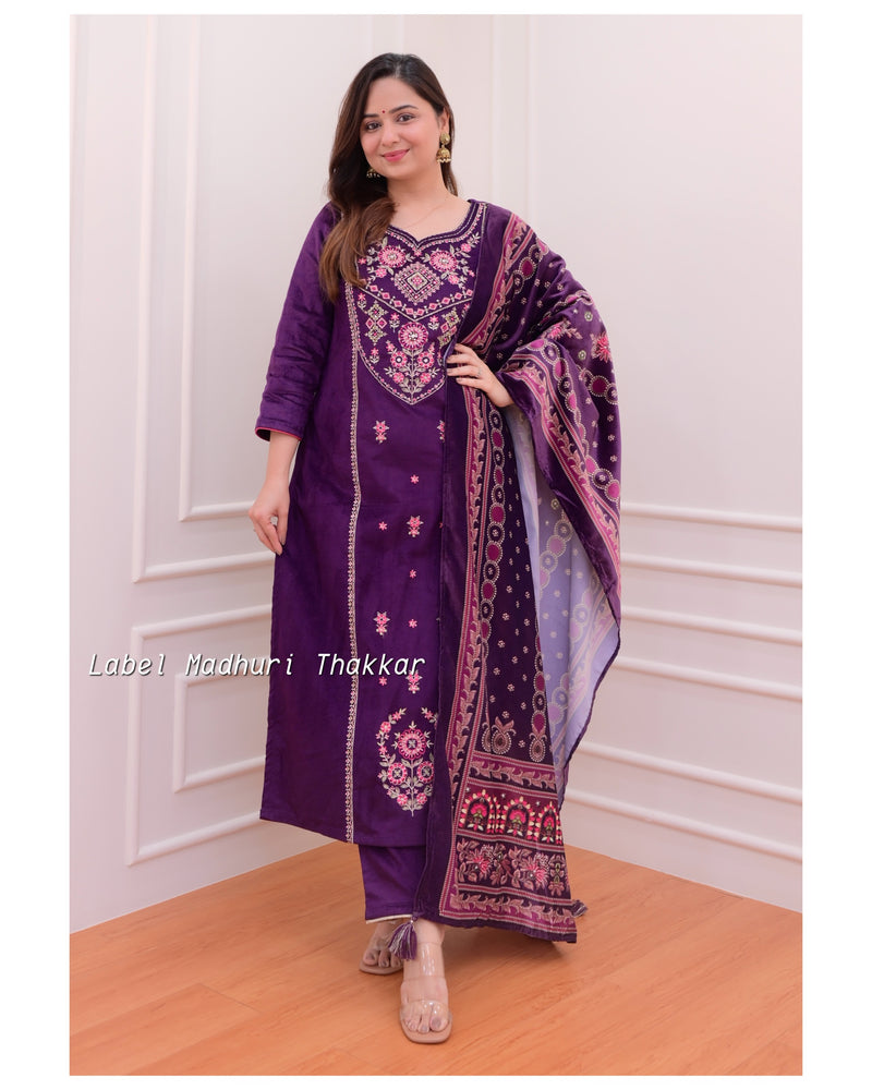 Purple Handwork Velvet Suit