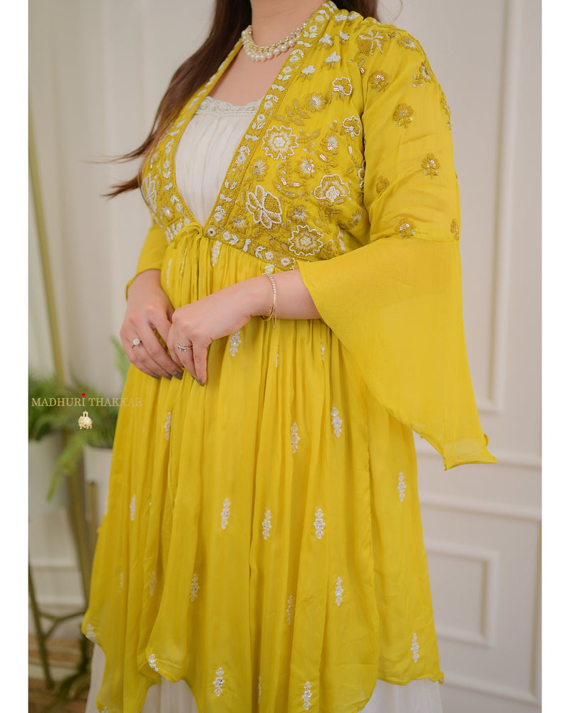 Ivory Yellow Chinnon Handwork Gown
