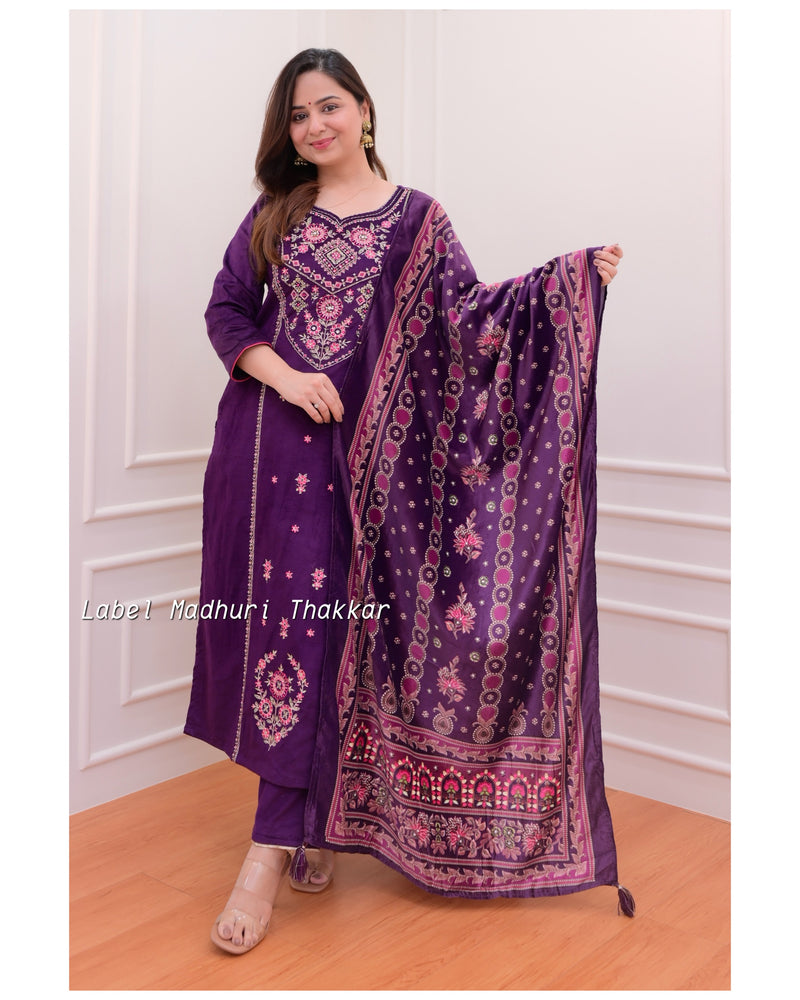 Purple Handwork Velvet Suit