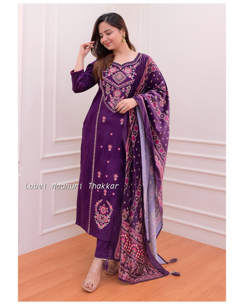 Purple Handwork Velvet Suit