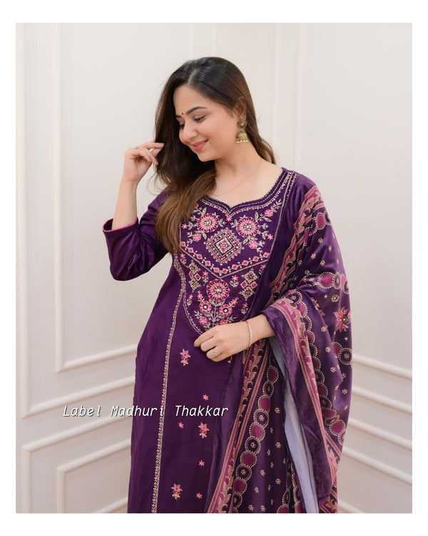 Purple Handwork Velvet Suit