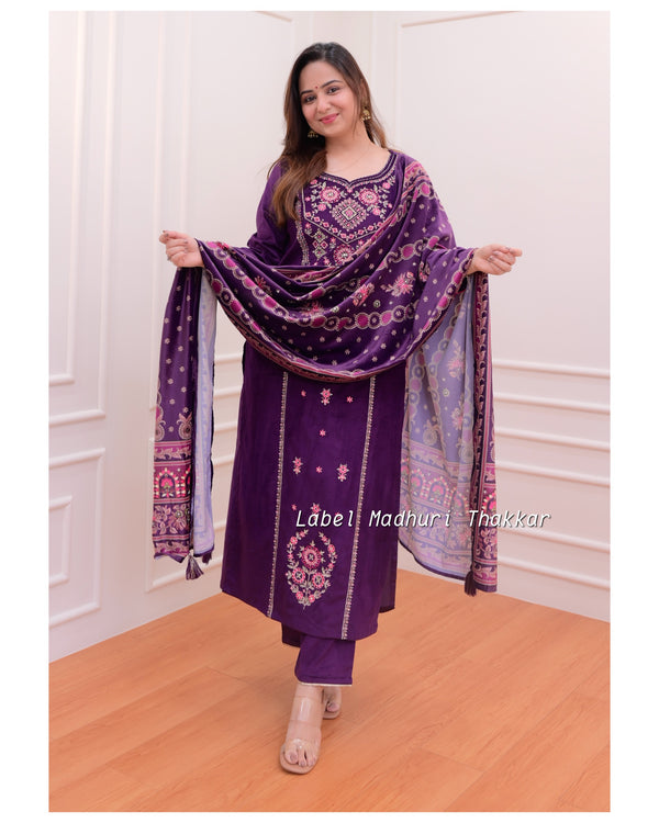 Purple Handwork Velvet Suit