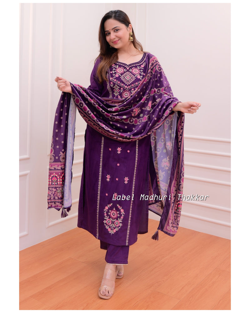Purple Handwork Velvet Suit