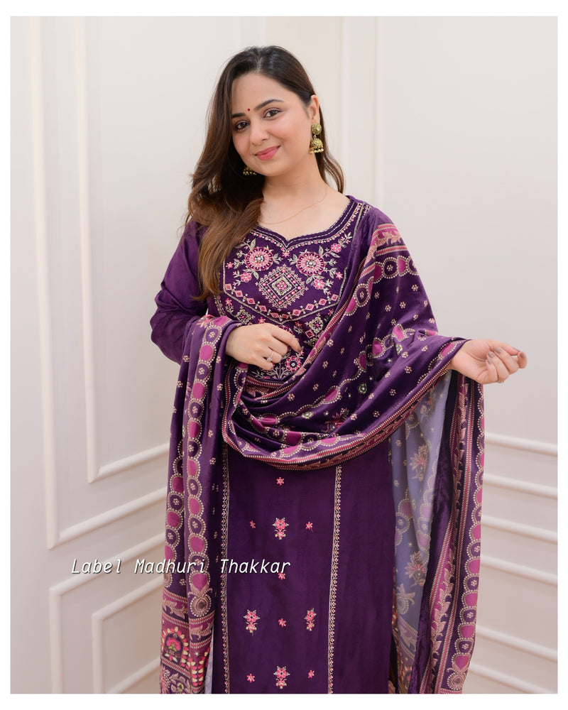 Purple Handwork Velvet Suit