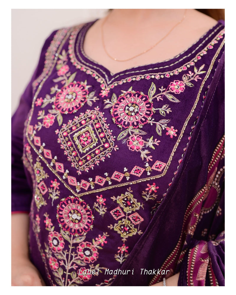 Purple Handwork Velvet Suit