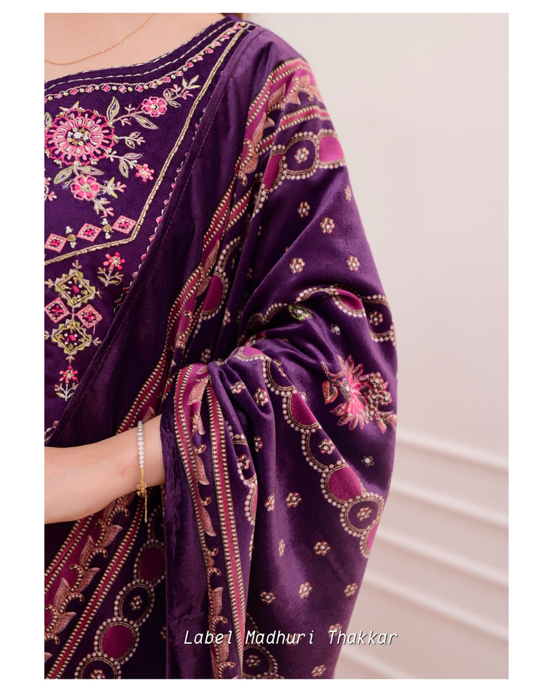 Purple Handwork Velvet Suit