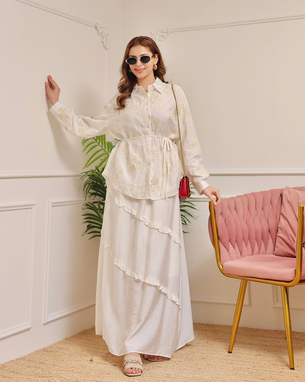 Pearl Ivory Sequin Glam Skirt Set