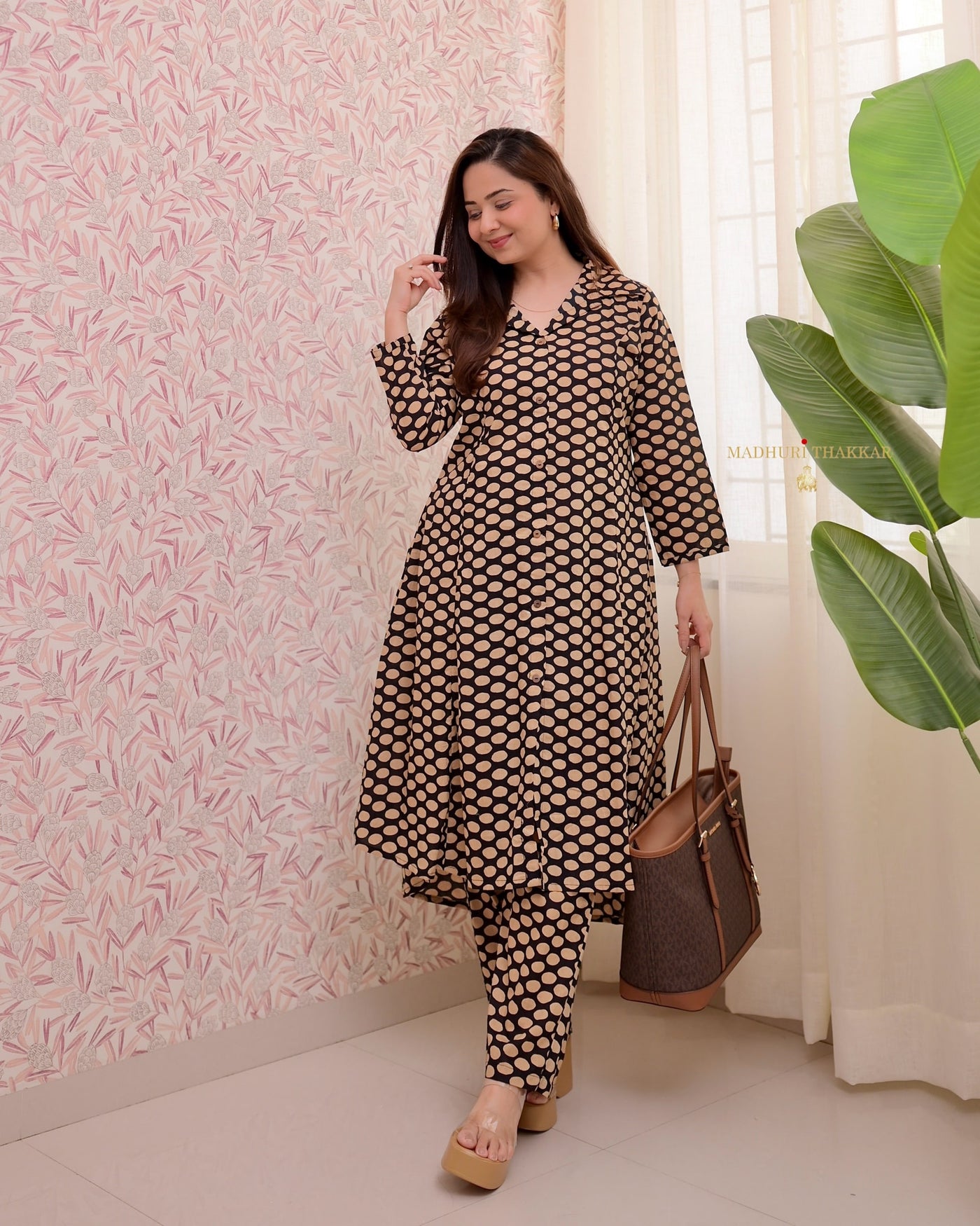 Black Ivory Polka Dots A Line Cotton Co-ord