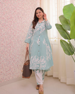 Mint Green Abstract A Line Cotton Co-ord