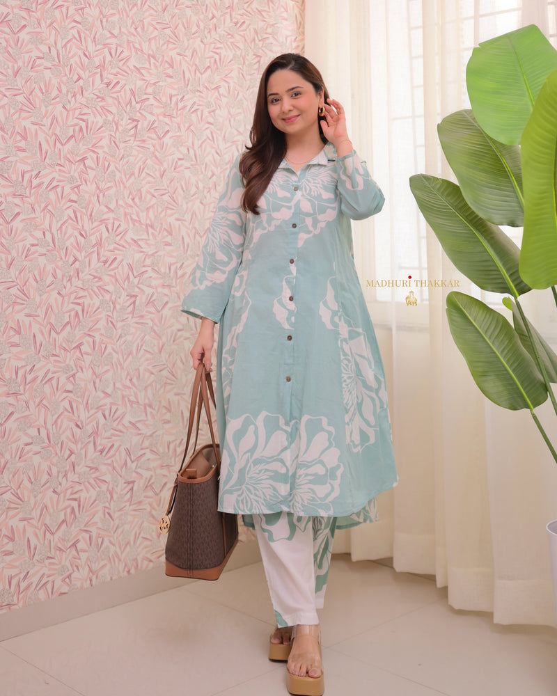 Mint Green Abstract A Line Cotton Co-ord