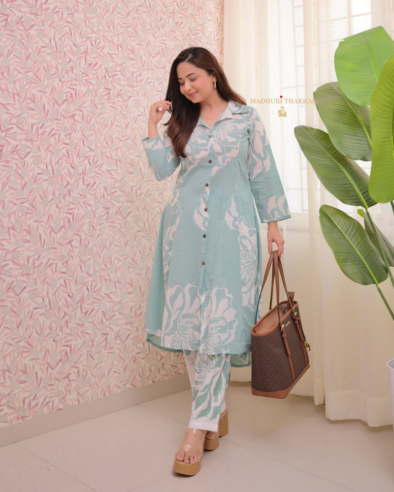 Mint Green Abstract A Line Cotton Co-ord