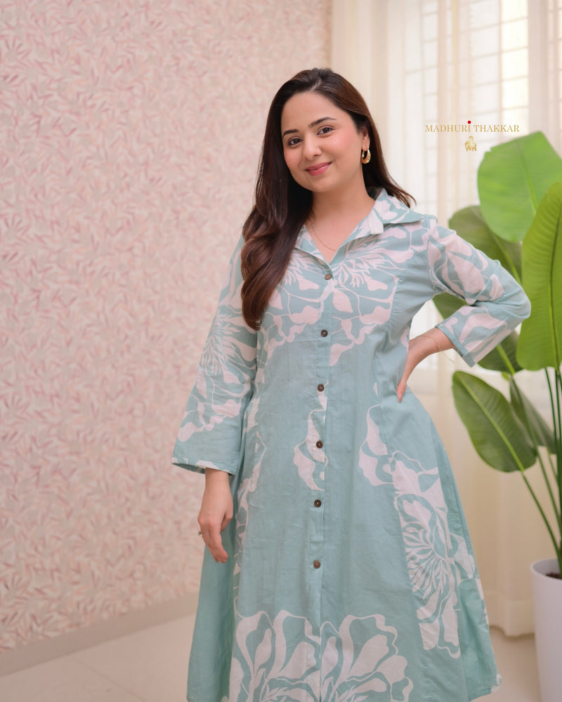 Mint Green Abstract A Line Cotton Co-ord