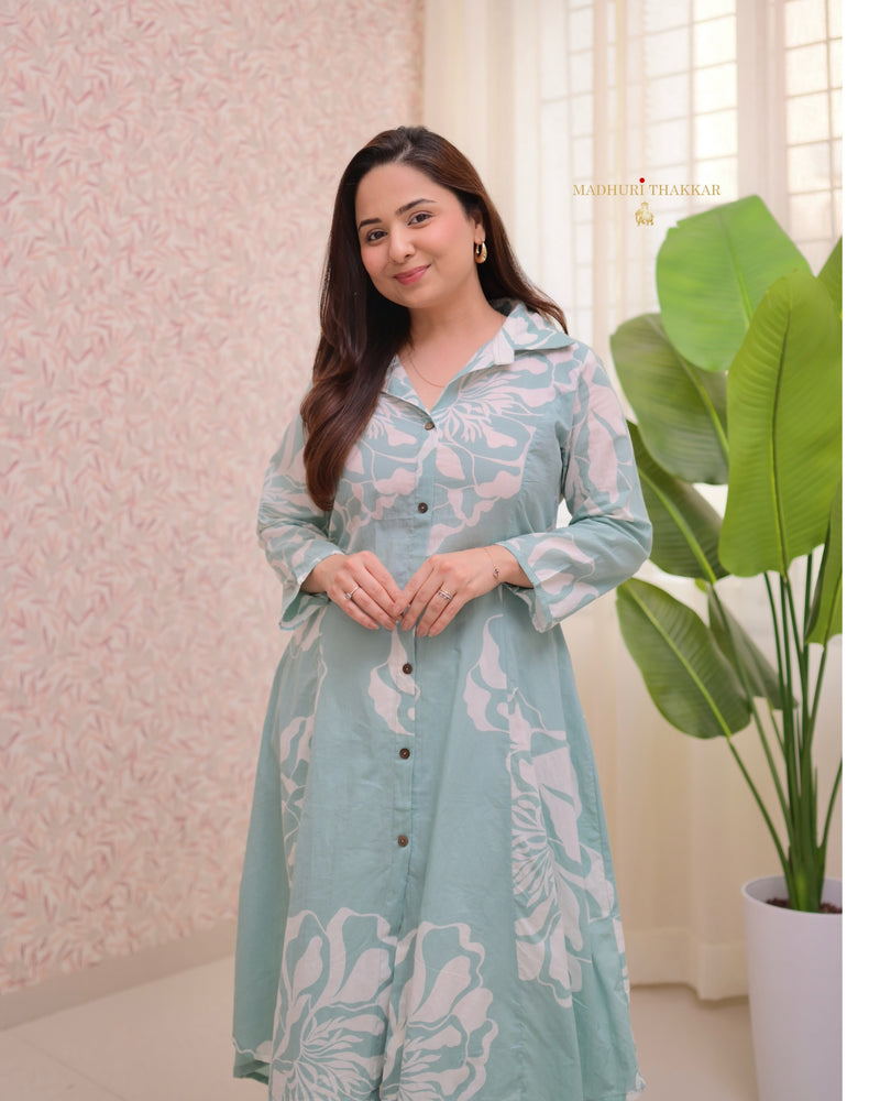 Mint Green Abstract A Line Cotton Co-ord