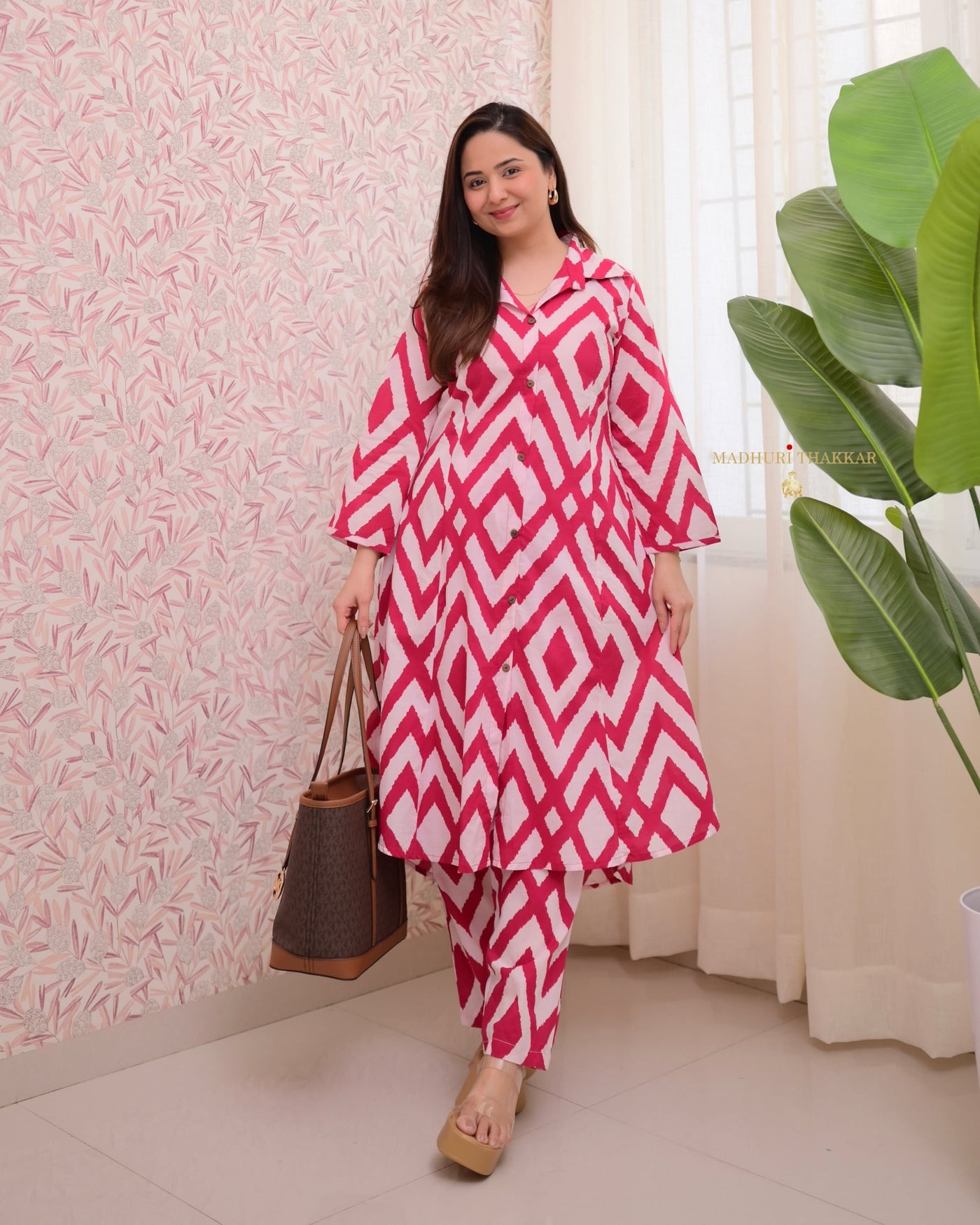 Maroon Chevron A Line Cotton Co-ord