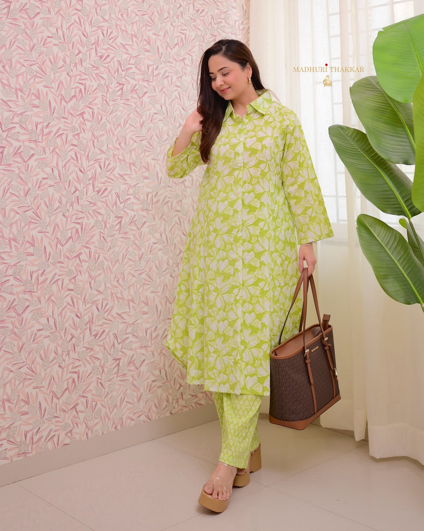 Green Floral A Line Cotton Co-ord