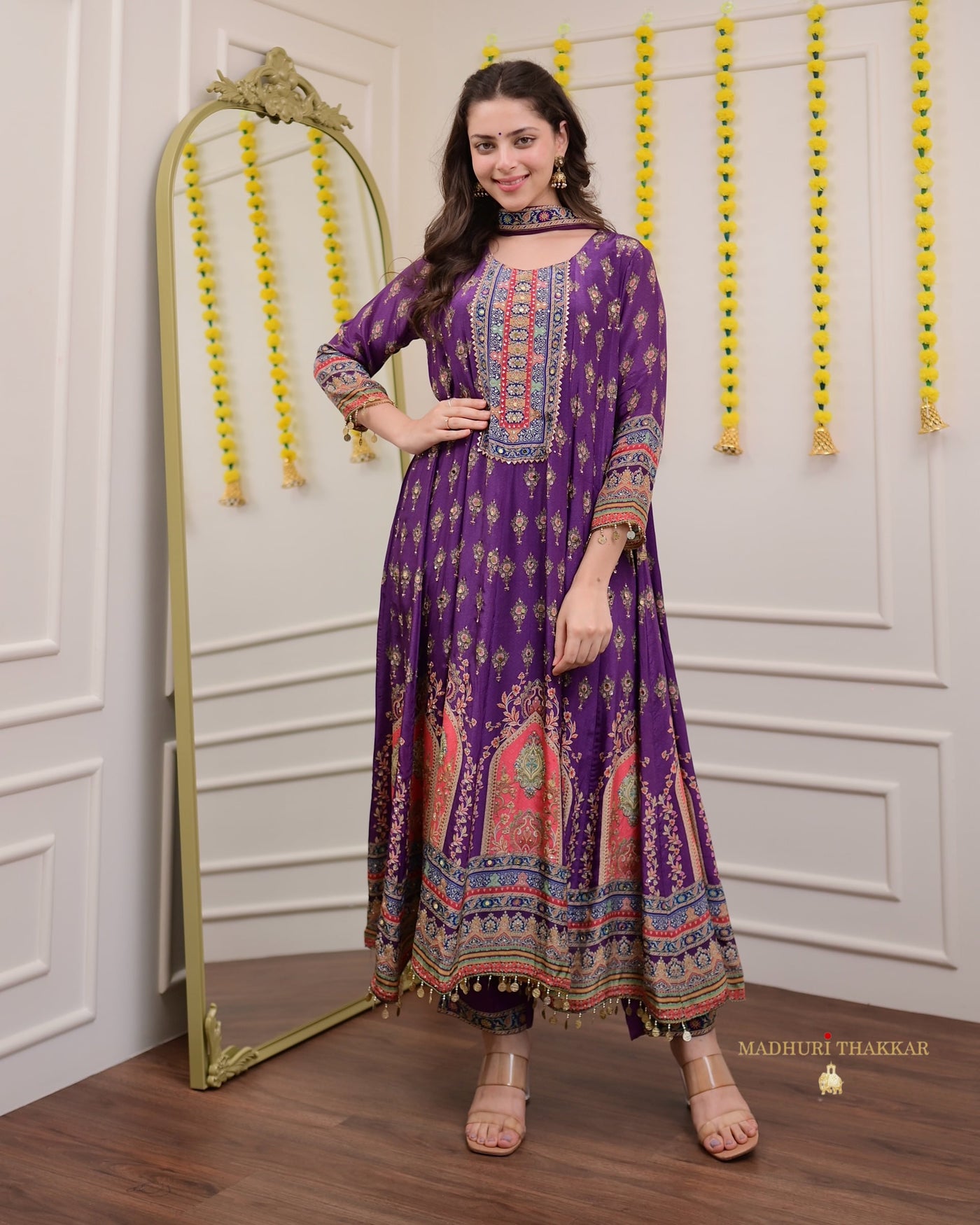 Purple Pure Crepe Handwork Festive Anarkali Suit