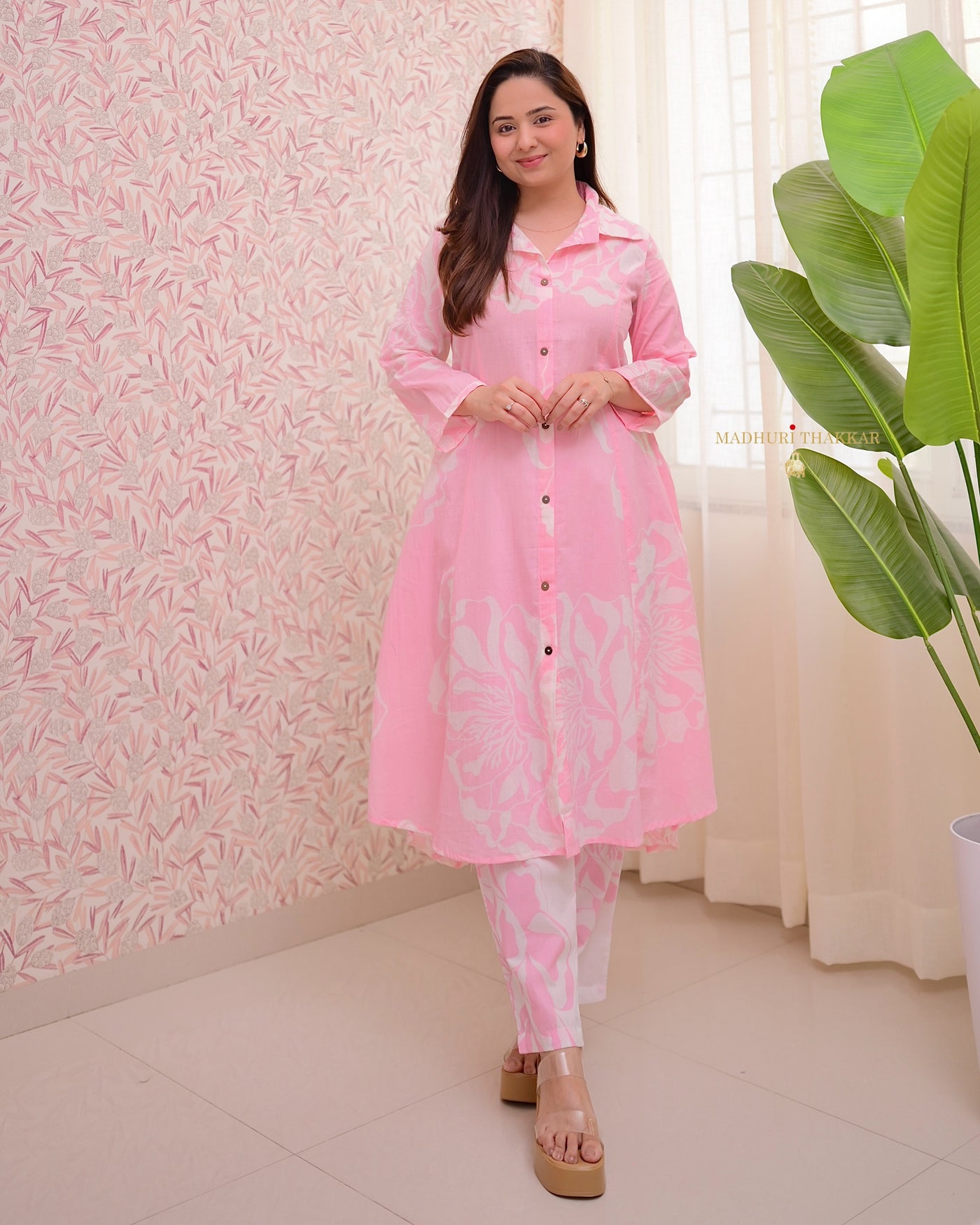 Baby Pink Abstract A Line Cotton Co-ord