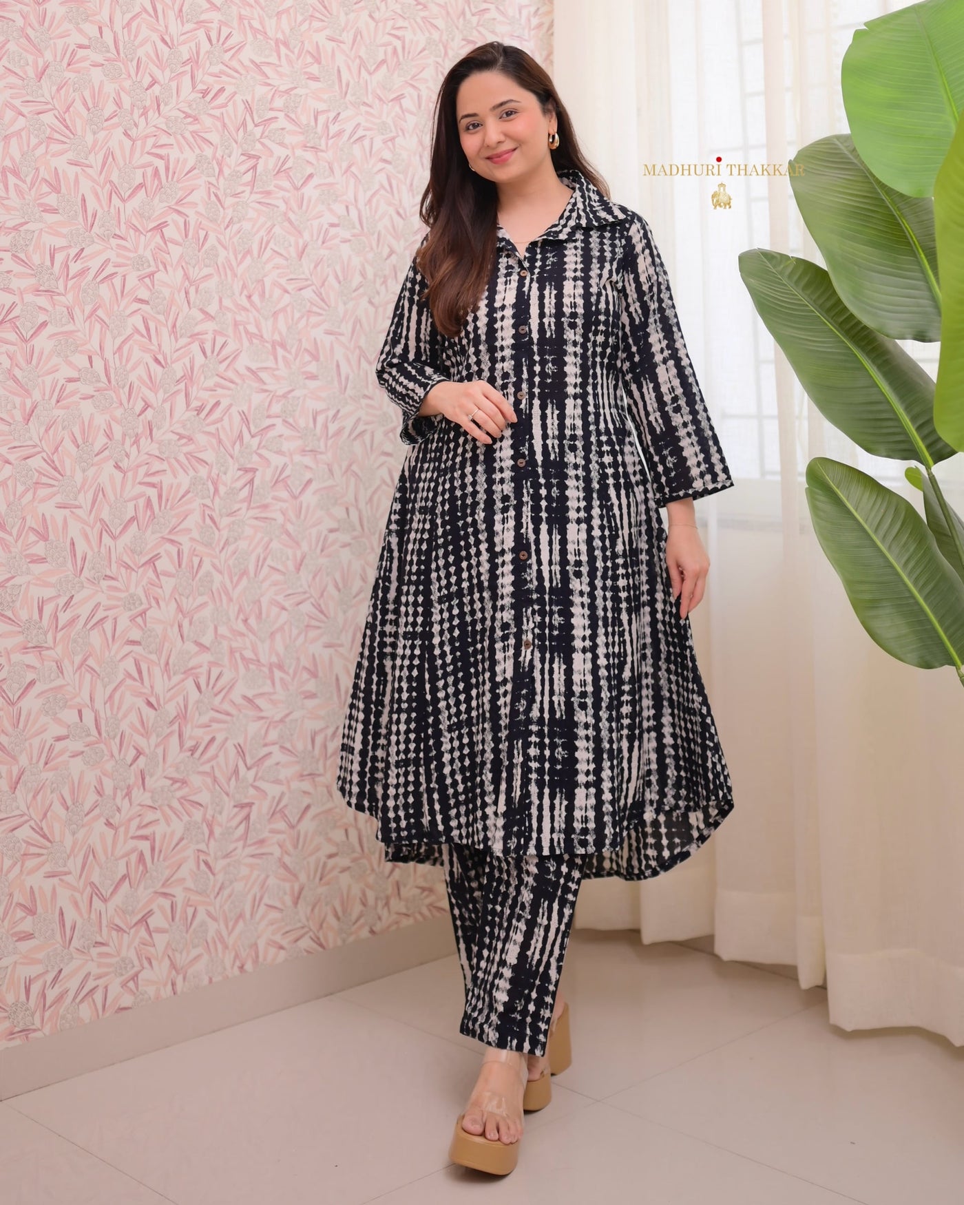 Black Shibori A Line Cotton Co-ord