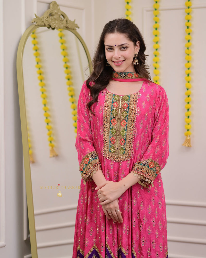 Pink Pure Crepe Handwork Festive Anarkali Suit