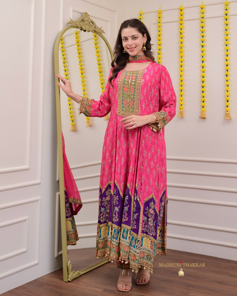 Pink Pure Crepe Handwork Festive Anarkali Suit