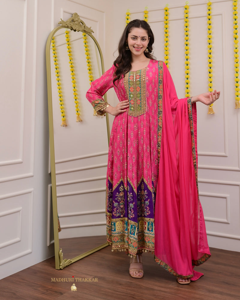 Pink Pure Crepe Handwork Festive Anarkali Suit