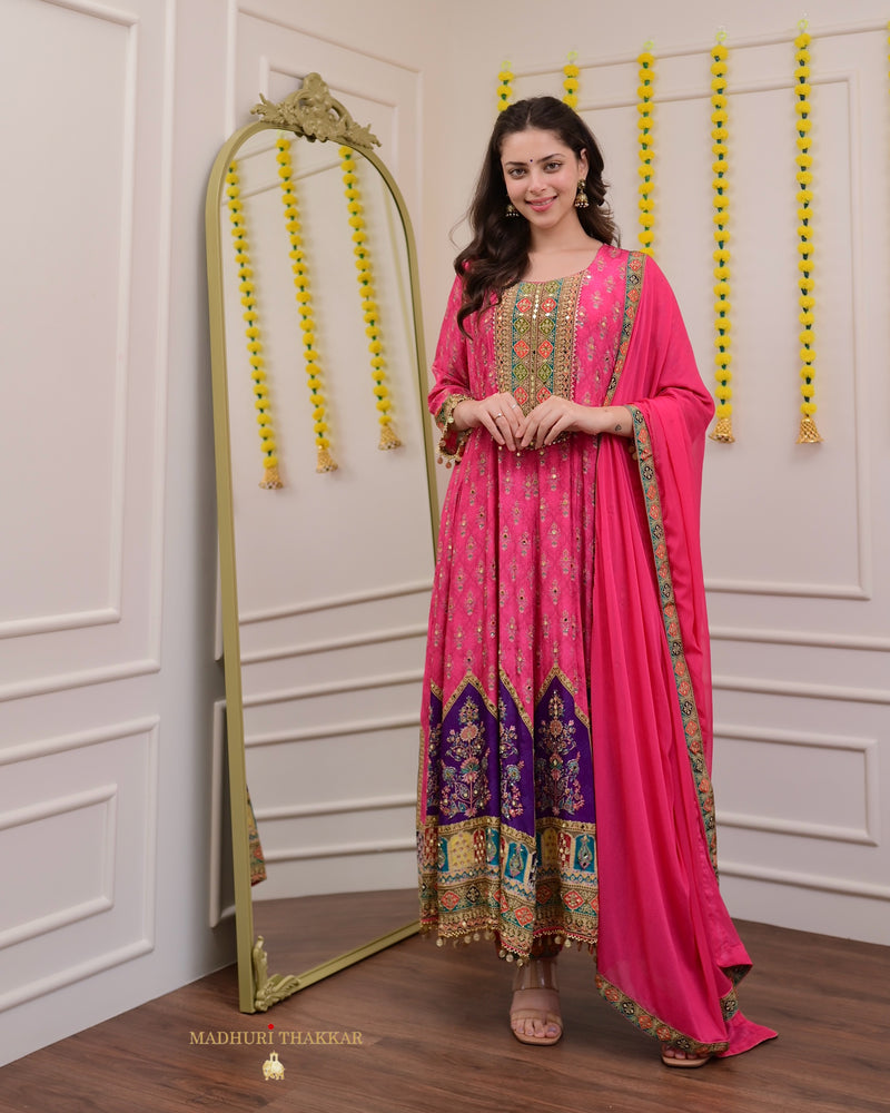 Pink Pure Crepe Handwork Festive Anarkali Suit