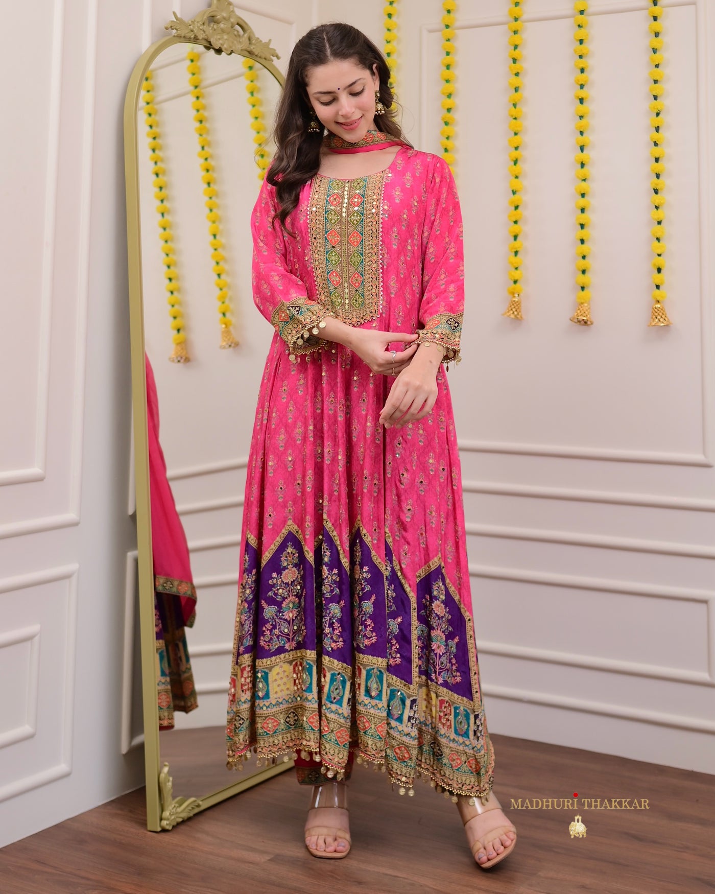 Pink Pure Crepe Handwork Festive Anarkali Suit