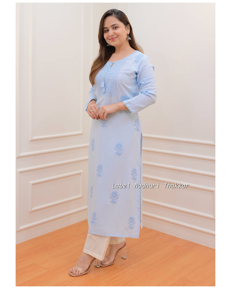 Powder Blue Chikankari Kurti