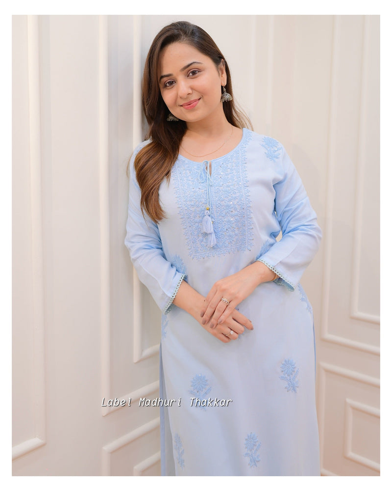 Powder Blue Chikankari Kurti