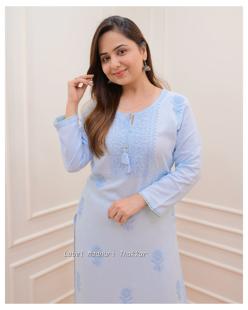 Powder Blue Chikankari Kurti