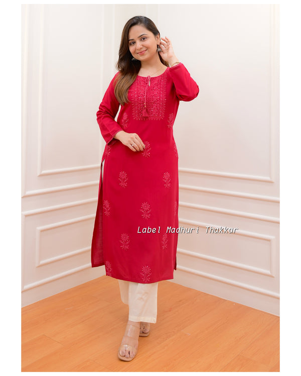 Red Chikankari Kurti