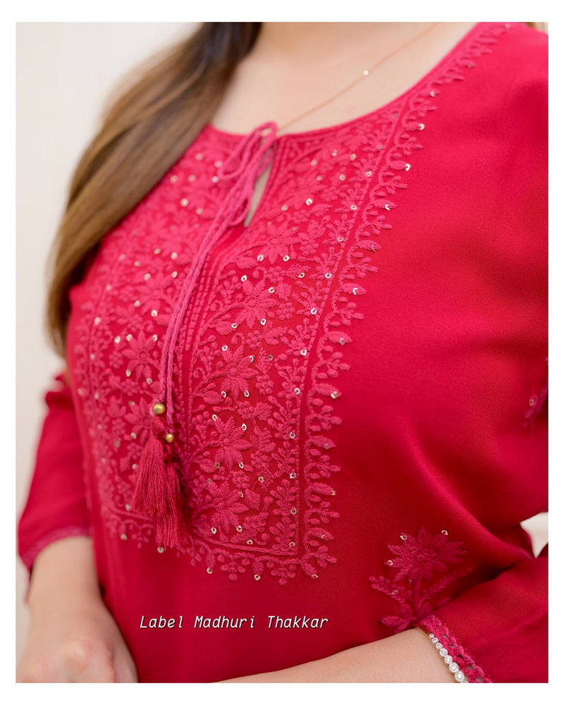 Red Chikankari Kurti
