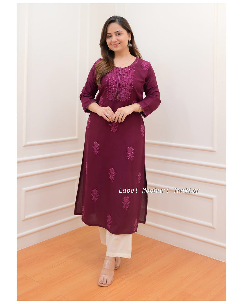 Magenta Chikankari Kurti