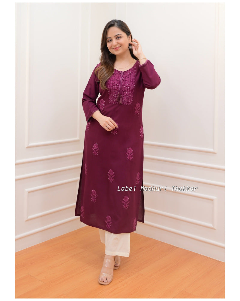 Magenta Chikankari Kurti