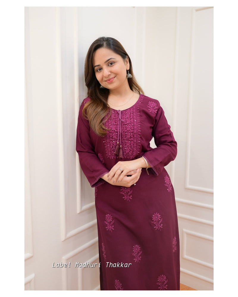 Magenta Chikankari Kurti