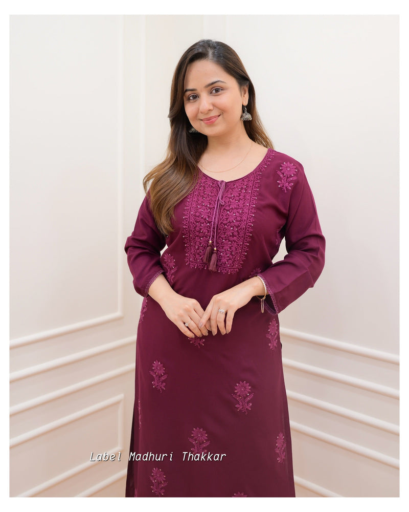 Magenta Chikankari Kurti